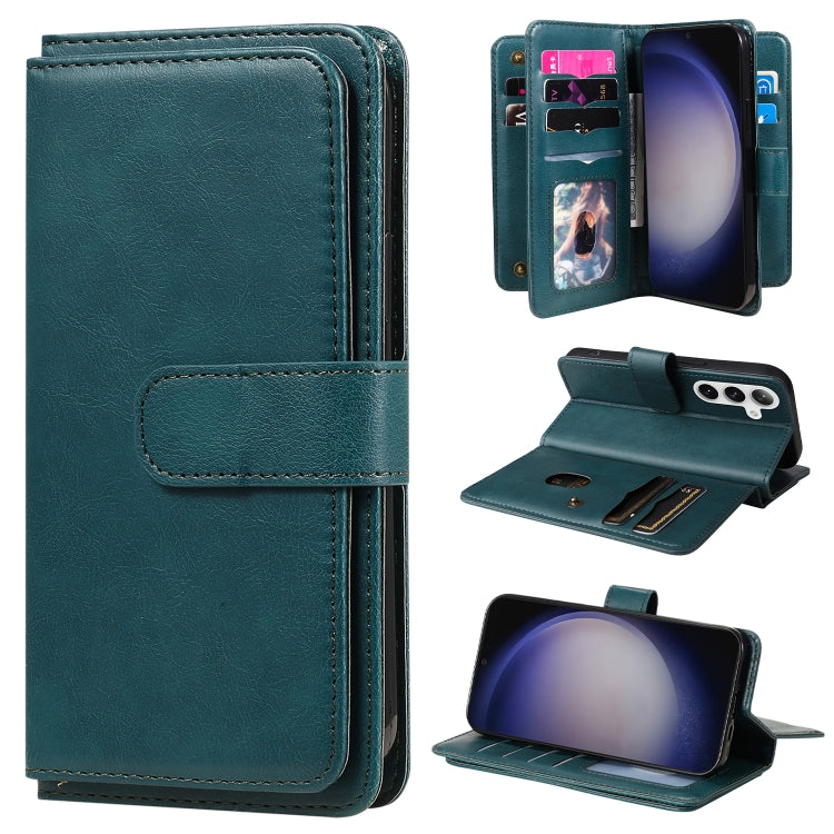 For Samsung Galaxy S25 / S24 5G Multi-Function Wallet 10 Card Slots Leather Phone Case(Dark Green) by buy2fix