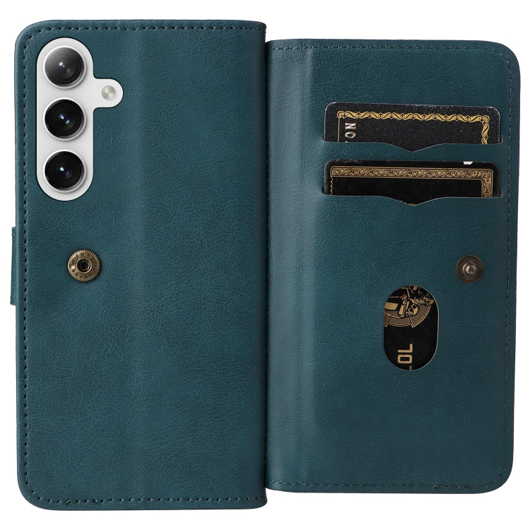 For Samsung Galaxy S25 / S24 5G Multi-Function Wallet 10 Card Slots Leather Phone Case(Dark Green) by buy2fix