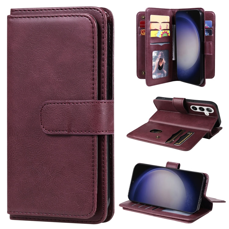 For Samsung Galaxy S25+ / S24+ 5G Multi-Function Wallet 10 Card Slots Leather Phone Case(Claret) by buy2fix