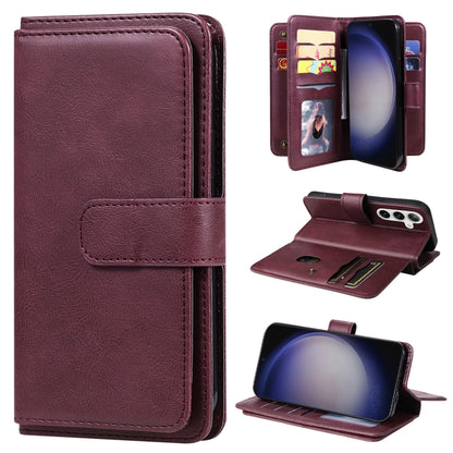 For Samsung Galaxy S25+ / S24+ 5G Multi-Function Wallet 10 Card Slots Leather Phone Case(Claret) by buy2fix