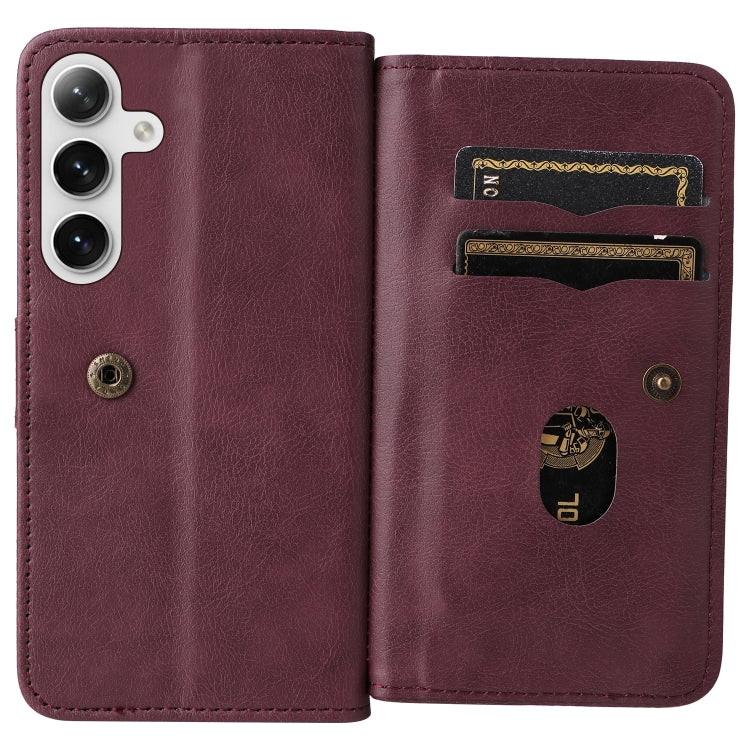 For Samsung Galaxy S25+ / S24+ 5G Multi-Function Wallet 10 Card Slots Leather Phone Case(Claret) by buy2fix