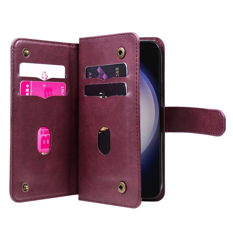 For Samsung Galaxy S25+ / S24+ 5G Multi-Function Wallet 10 Card Slots Leather Phone Case(Claret) by buy2fix