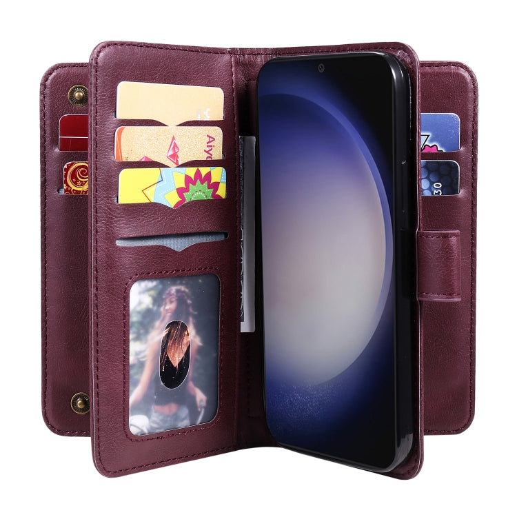 For Samsung Galaxy S25+ / S24+ 5G Multi-Function Wallet 10 Card Slots Leather Phone Case(Claret) by buy2fix