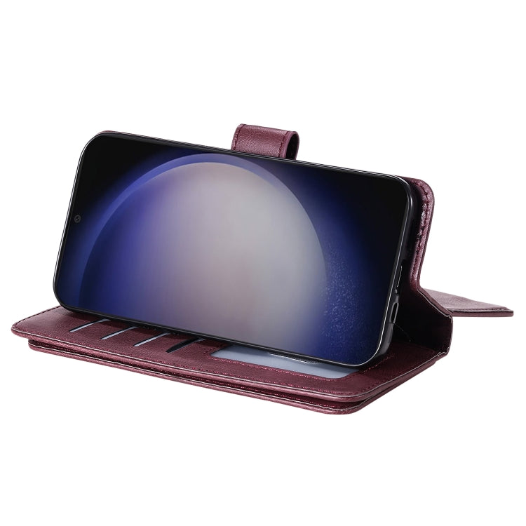For Samsung Galaxy S25+ / S24+ 5G Multi-Function Wallet 10 Card Slots Leather Phone Case(Claret) by buy2fix
