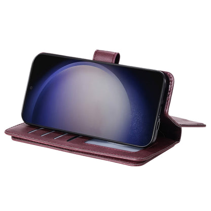 For Samsung Galaxy S25+ / S24+ 5G Multi-Function Wallet 10 Card Slots Leather Phone Case(Claret) by buy2fix