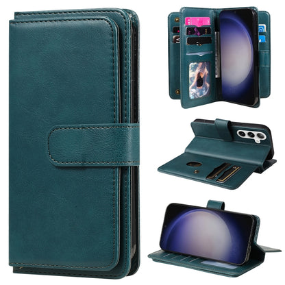 For Samsung Galaxy S25+ / S24+ 5G Multi-Function Wallet 10 Card Slots Leather Phone Case(Dark Green) by buy2fix
