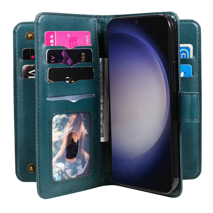 For Samsung Galaxy S25+ / S24+ 5G Multi-Function Wallet 10 Card Slots Leather Phone Case(Dark Green) by buy2fix