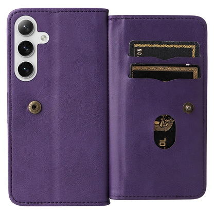 For Samsung Galaxy S25+ / S24+ 5G Multi-Function Wallet 10 Card Slots Leather Phone Case(Violet) by buy2fix