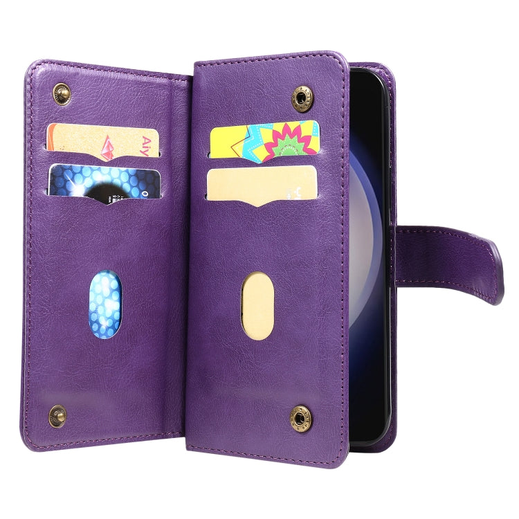 For Samsung Galaxy S25+ / S24+ 5G Multi-Function Wallet 10 Card Slots Leather Phone Case(Violet) by buy2fix