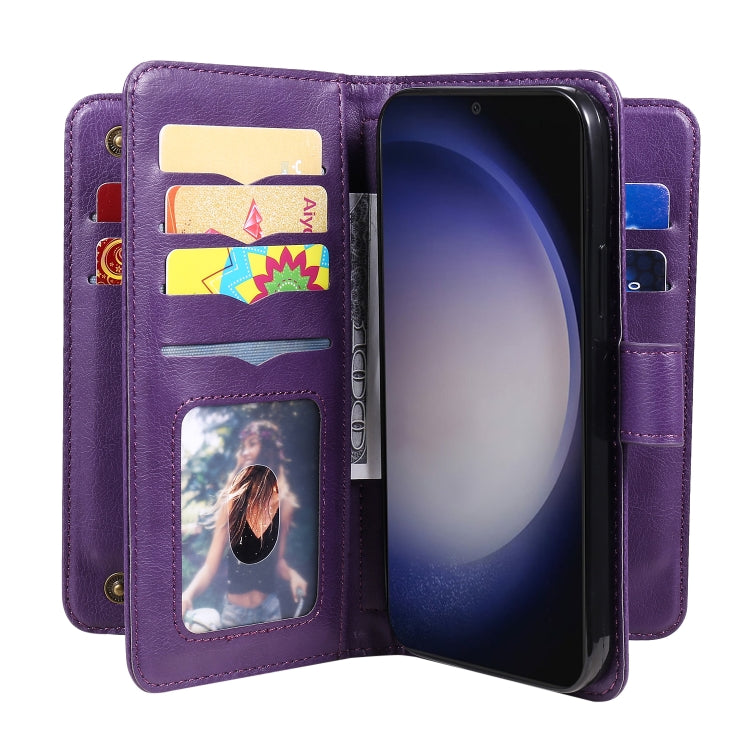 For Samsung Galaxy S25+ / S24+ 5G Multi-Function Wallet 10 Card Slots Leather Phone Case(Violet) by buy2fix