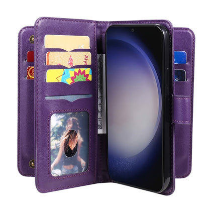 For Samsung Galaxy S25+ / S24+ 5G Multi-Function Wallet 10 Card Slots Leather Phone Case(Violet) by buy2fix