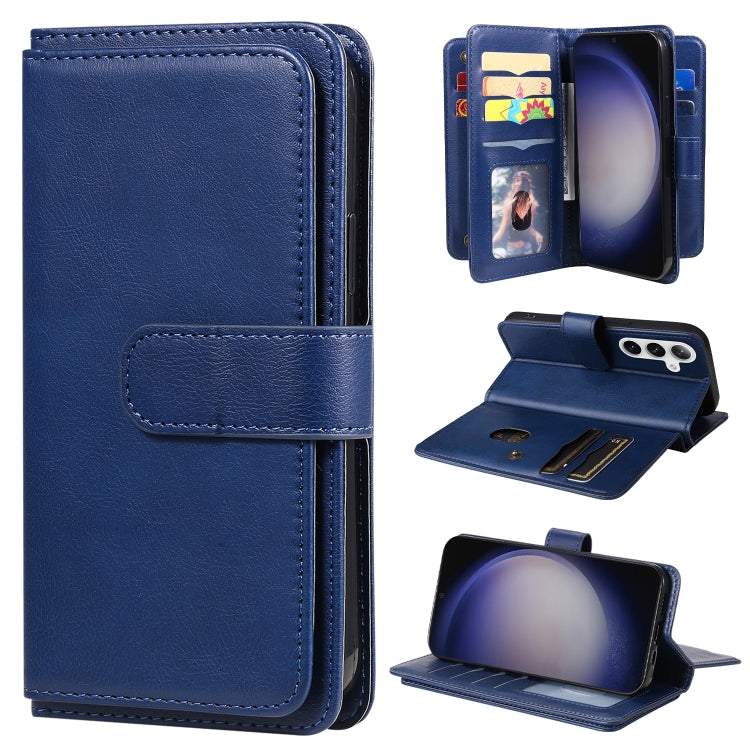 For Samsung Galaxy S25+ / S24+ 5G Multi-Function Wallet 10 Card Slots Leather Phone Case(Dark Blue) by buy2fix