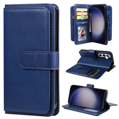 For Samsung Galaxy S25+ / S24+ 5G Multi-Function Wallet 10 Card Slots Leather Phone Case(Dark Blue) by buy2fix