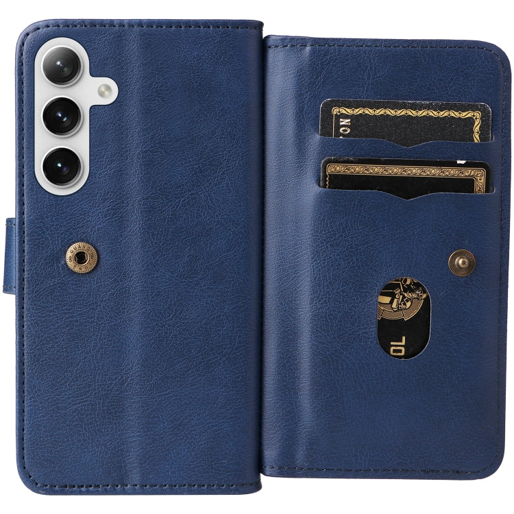 For Samsung Galaxy S25+ / S24+ 5G Multi-Function Wallet 10 Card Slots Leather Phone Case(Dark Blue) by buy2fix