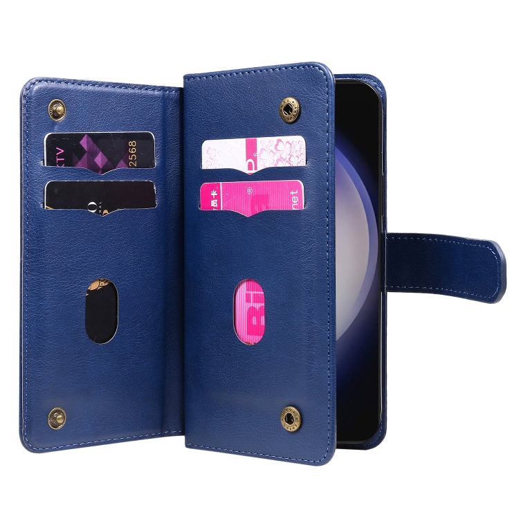 For Samsung Galaxy S25+ / S24+ 5G Multi-Function Wallet 10 Card Slots Leather Phone Case(Dark Blue) by buy2fix