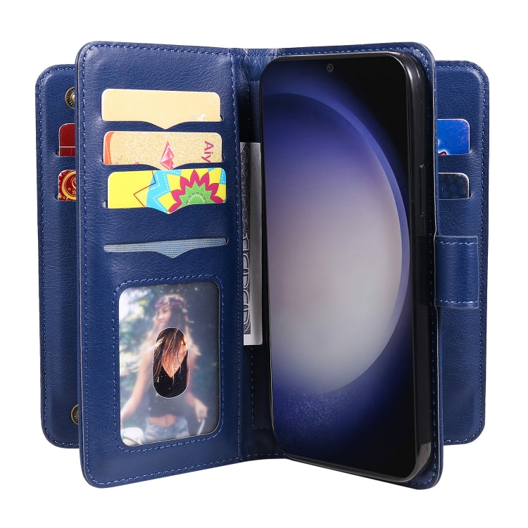 For Samsung Galaxy S25+ / S24+ 5G Multi-Function Wallet 10 Card Slots Leather Phone Case(Dark Blue) by buy2fix