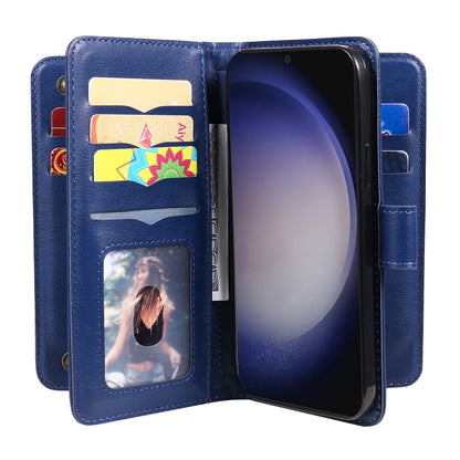 For Samsung Galaxy S25+ / S24+ 5G Multi-Function Wallet 10 Card Slots Leather Phone Case(Dark Blue) by buy2fix