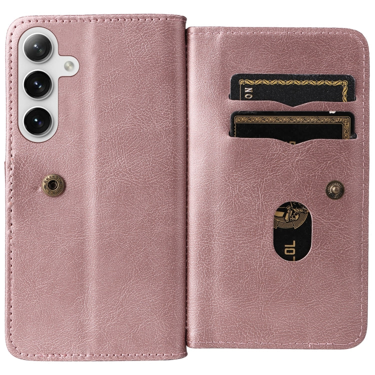 For Samsung Galaxy S25+ / S24+ 5G Multi-Function Wallet 10 Card Slots Leather Phone Case(Rose Gold) by buy2fix