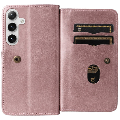 For Samsung Galaxy S25+ / S24+ 5G Multi-Function Wallet 10 Card Slots Leather Phone Case(Rose Gold) by buy2fix