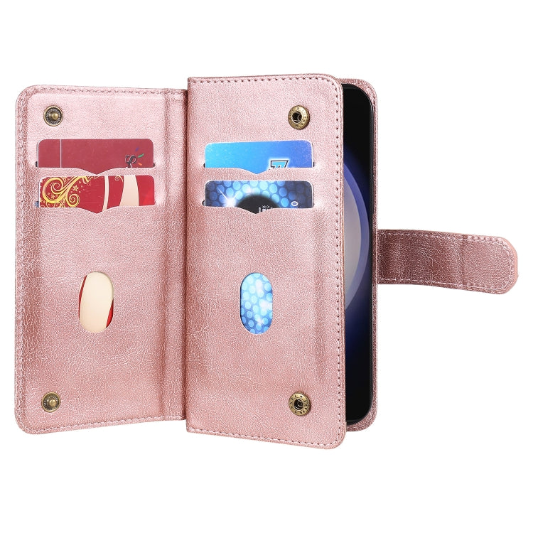 For Samsung Galaxy S25+ / S24+ 5G Multi-Function Wallet 10 Card Slots Leather Phone Case(Rose Gold) by buy2fix