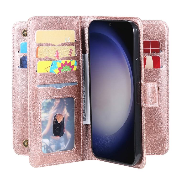 For Samsung Galaxy S25+ / S24+ 5G Multi-Function Wallet 10 Card Slots Leather Phone Case(Rose Gold) by buy2fix