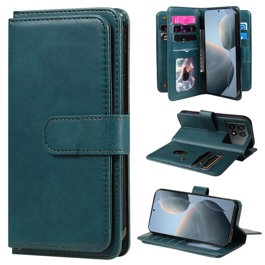 For Redmi K70 Multi-Function Wallet 10 Card Slots Leather Phone Case(Dark Green) - Xiaomi Cases by buy2fix | Online Shopping UK | buy2fix