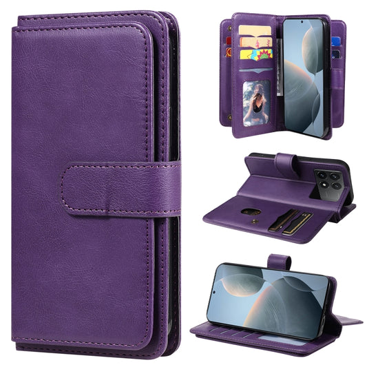 For Redmi K70 Multi-Function Wallet 10 Card Slots Leather Phone Case(Violet) - Xiaomi Cases by buy2fix | Online Shopping UK | buy2fix