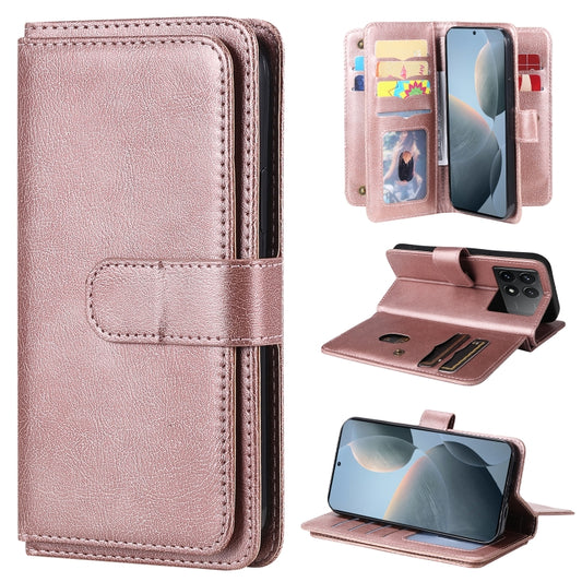 For Redmi K70 Multi-Function Wallet 10 Card Slots Leather Phone Case(Rose Gold) - Xiaomi Cases by buy2fix | Online Shopping UK | buy2fix