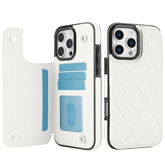 For iPhone 16 Pro Max Double Buckle Rhombic PU Leather Phone Case(White) by buy2fix