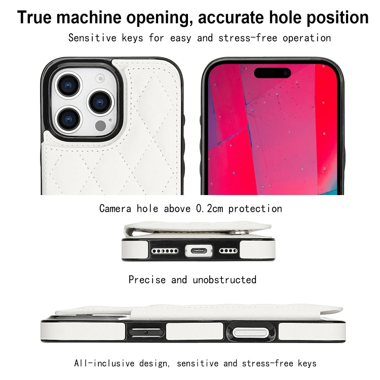 For iPhone 16 Pro Max Double Buckle Rhombic PU Leather Phone Case(White) by buy2fix