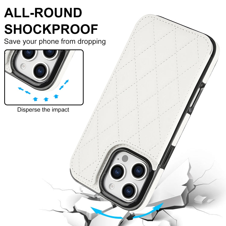 For iPhone 16 Pro Max Double Buckle Rhombic PU Leather Phone Case(White) by buy2fix