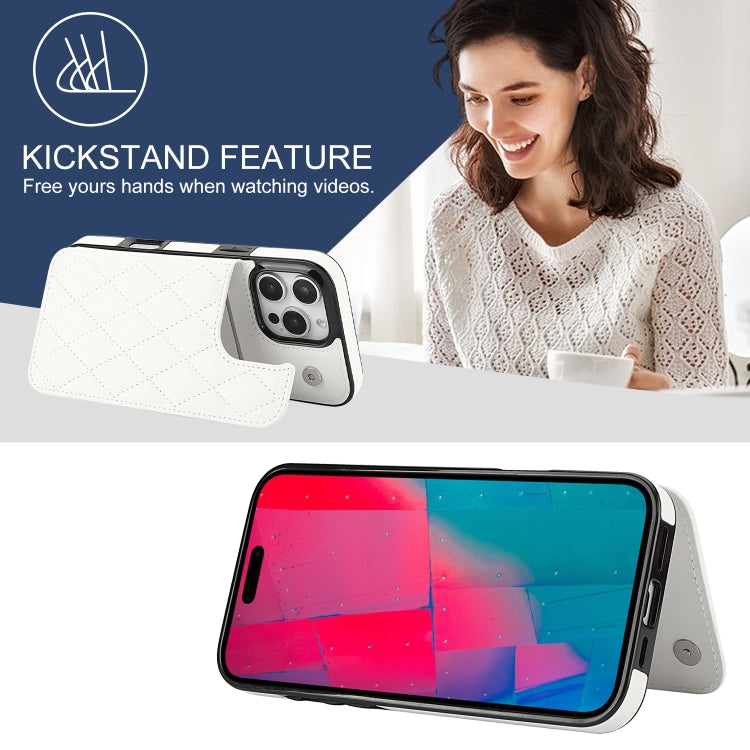 For iPhone 16 Pro Max Double Buckle Rhombic PU Leather Phone Case(White) by buy2fix