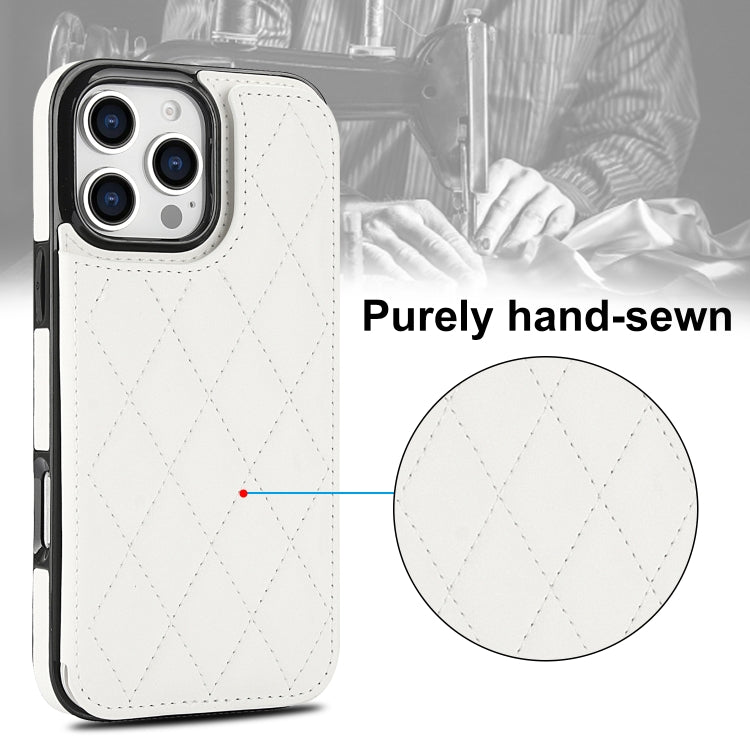 For iPhone 16 Pro Max Double Buckle Rhombic PU Leather Phone Case(White) by buy2fix