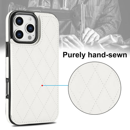 For iPhone 16 Pro Max Double Buckle Rhombic PU Leather Phone Case(White) by buy2fix