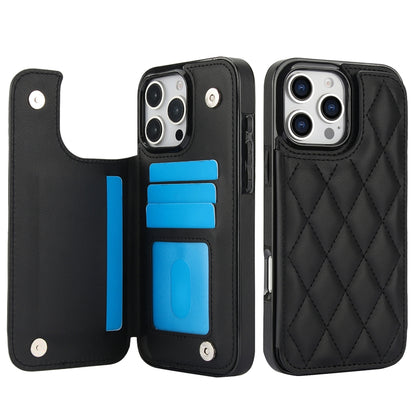 For iPhone 16 Pro Max Double Buckle Rhombic PU Leather Phone Case(Black) by buy2fix