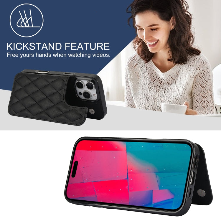 For iPhone 16 Pro Max Double Buckle Rhombic PU Leather Phone Case(Black) by buy2fix