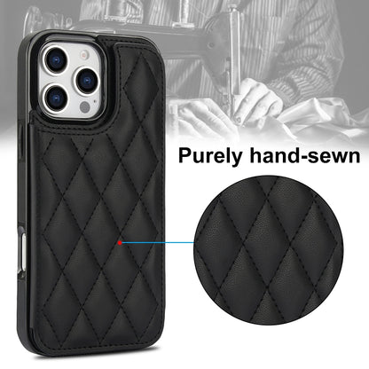 For iPhone 16 Pro Max Double Buckle Rhombic PU Leather Phone Case(Black) by buy2fix