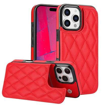 For iPhone 16 Pro Max Double Buckle Rhombic PU Leather Phone Case(Red) by buy2fix