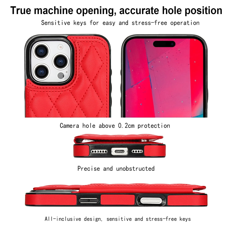 For iPhone 16 Pro Max Double Buckle Rhombic PU Leather Phone Case(Red) by buy2fix