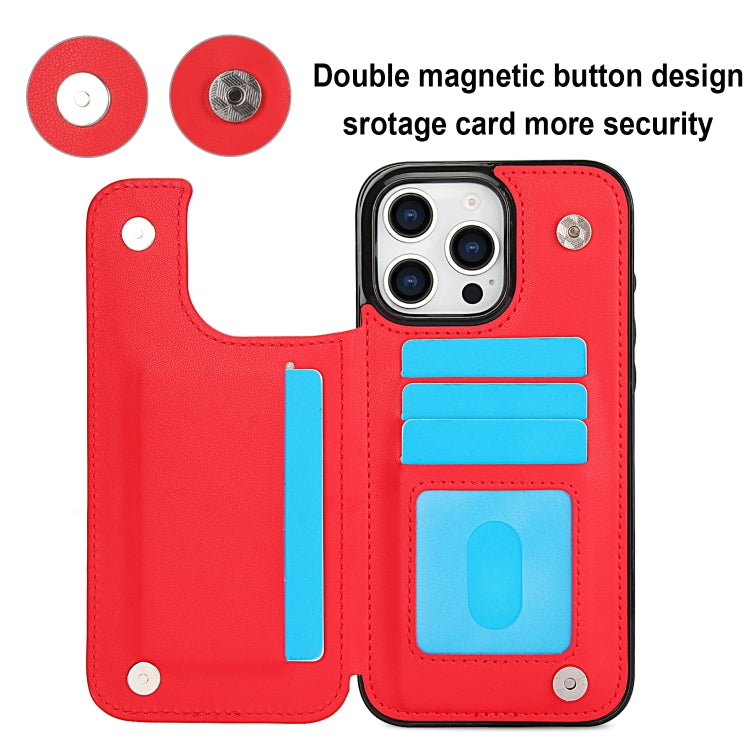 For iPhone 16 Pro Max Double Buckle Rhombic PU Leather Phone Case(Red) by buy2fix