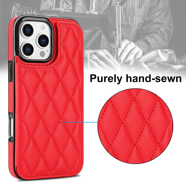 For iPhone 16 Pro Max Double Buckle Rhombic PU Leather Phone Case(Red) by buy2fix