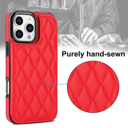 For iPhone 16 Pro Max Double Buckle Rhombic PU Leather Phone Case(Red) by buy2fix