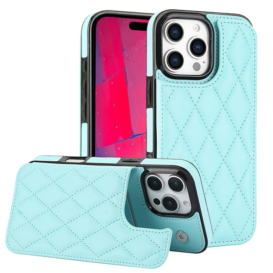 For iPhone 16 Pro Max Double Buckle Rhombic PU Leather Phone Case(Blue) by buy2fix