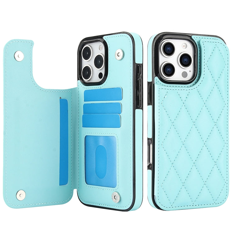 For iPhone 16 Pro Max Double Buckle Rhombic PU Leather Phone Case(Blue) by buy2fix