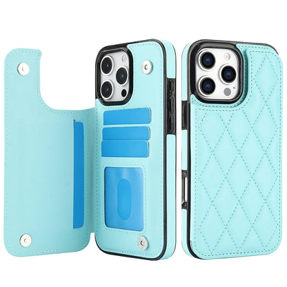 For iPhone 16 Pro Max Double Buckle Rhombic PU Leather Phone Case(Blue) by buy2fix
