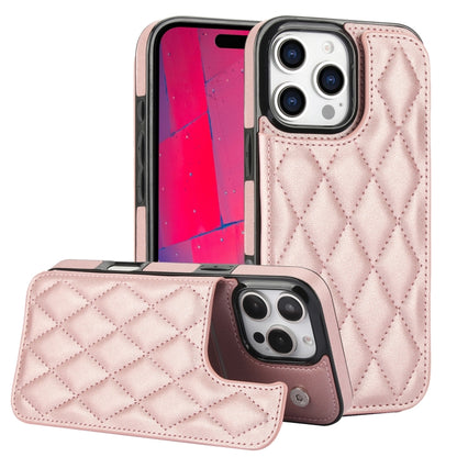 For iPhone 16 Pro Max Double Buckle Rhombic PU Leather Phone Case(Rose Gold) by buy2fix