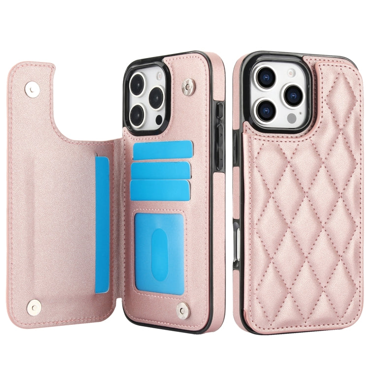 For iPhone 16 Pro Max Double Buckle Rhombic PU Leather Phone Case(Rose Gold) by buy2fix