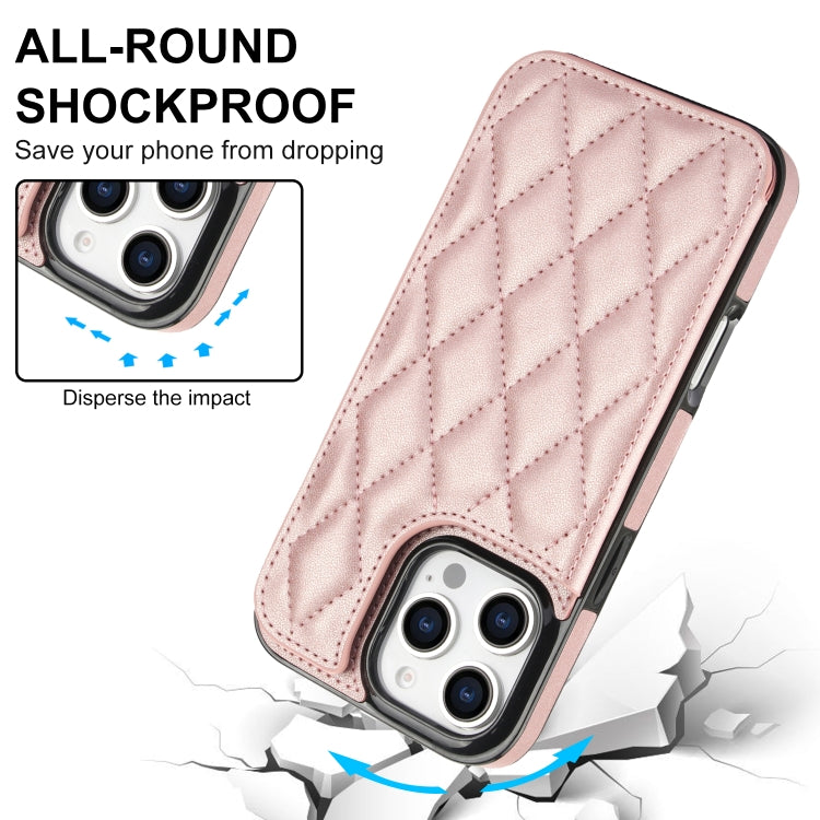 For iPhone 16 Pro Max Double Buckle Rhombic PU Leather Phone Case(Rose Gold) by buy2fix