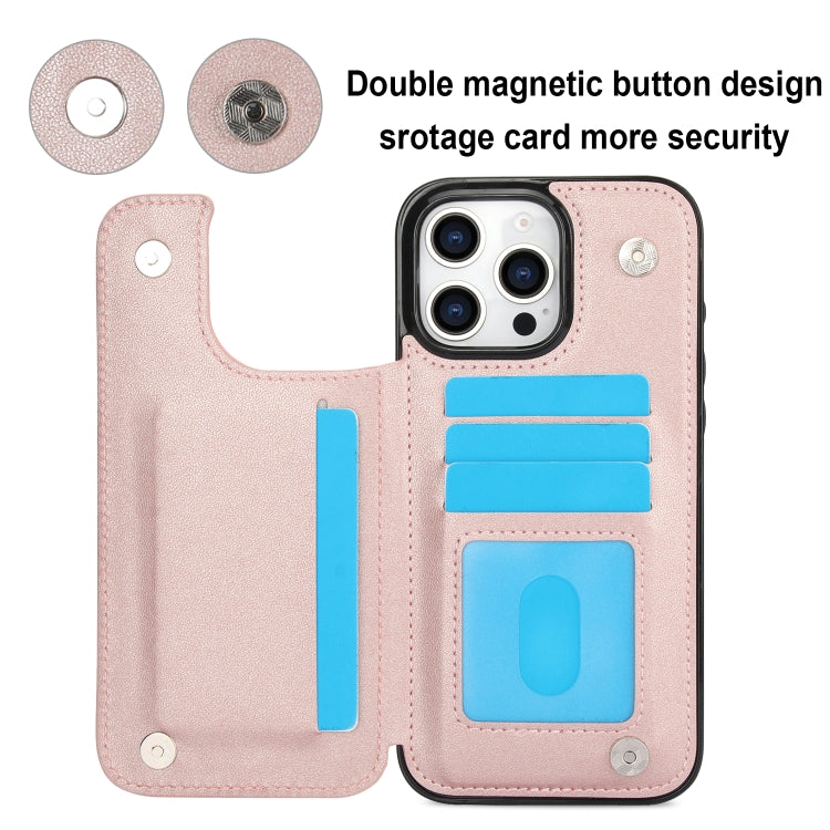 For iPhone 16 Pro Max Double Buckle Rhombic PU Leather Phone Case(Rose Gold) by buy2fix