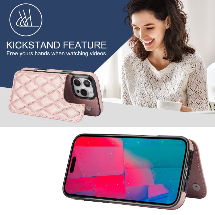 For iPhone 16 Pro Max Double Buckle Rhombic PU Leather Phone Case(Rose Gold) by buy2fix